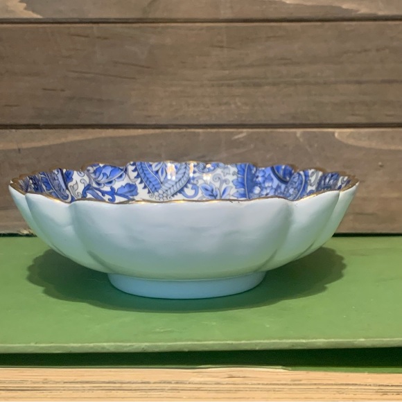 James Kent Old Foley Blue White Paisley Leaf Trinket Relish Dish W/Gold England - Picture 5 of 16